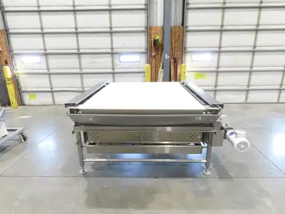 Woods 70"W x 74"L Sanitary Food Grade Infeed Conveyor 55"W Belt 480V 3PH 57FPM