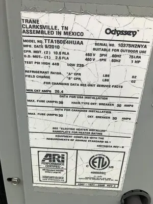 Used 2010 TRANE TTA150E4HUAA Condensers North Carolina US | DH Griffin Used Equipment #1383592