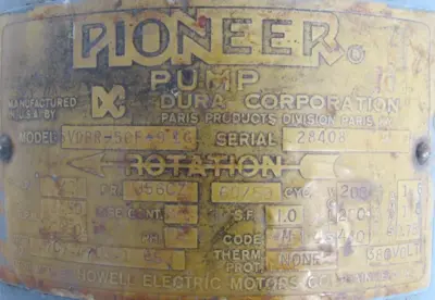 REFURBISHED PIONEER PUMP VDBR-50F-91G COOLANT PUMP 1/2HP 208-220/440V VDBR50F91G