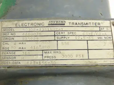 Foxboro 823DP-I3S1NH2-Y Pressure Transmitter 0-416"H2O 3000psi 12.5-65VDC