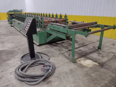 16 STAND X 4" x 36" WIDE R-PANEL ASC ROLLFORMER LINE WITH REEL & CUT OFF, BECK CONTROLS: STOCK #21176