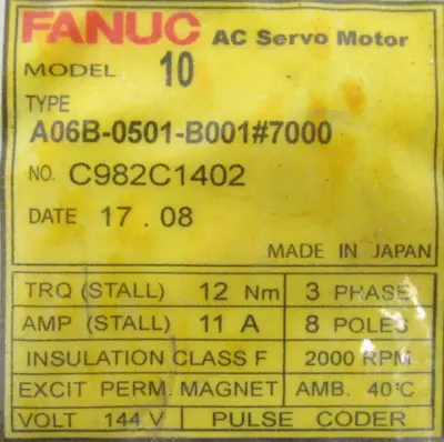 REFURBISHED FANUC A06B-0501-B001#7000 SERVO MOTOR A06B0501B001 7000