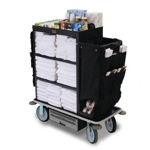 Forbes Industries Housekeeping Cart w/ (3) Shelves & (1) Bag - 18"W x 18"D x 36"H, Steel, Black (2153A)