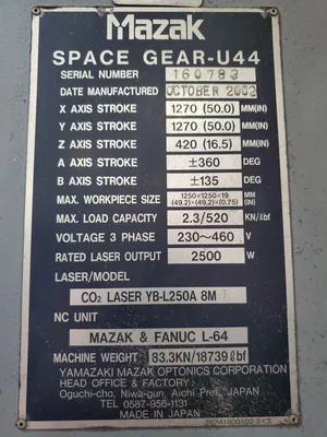 2002 MAZAK U44 SPACE GEAR Laser Cutters | 520 Machinery Sales LLC (7)