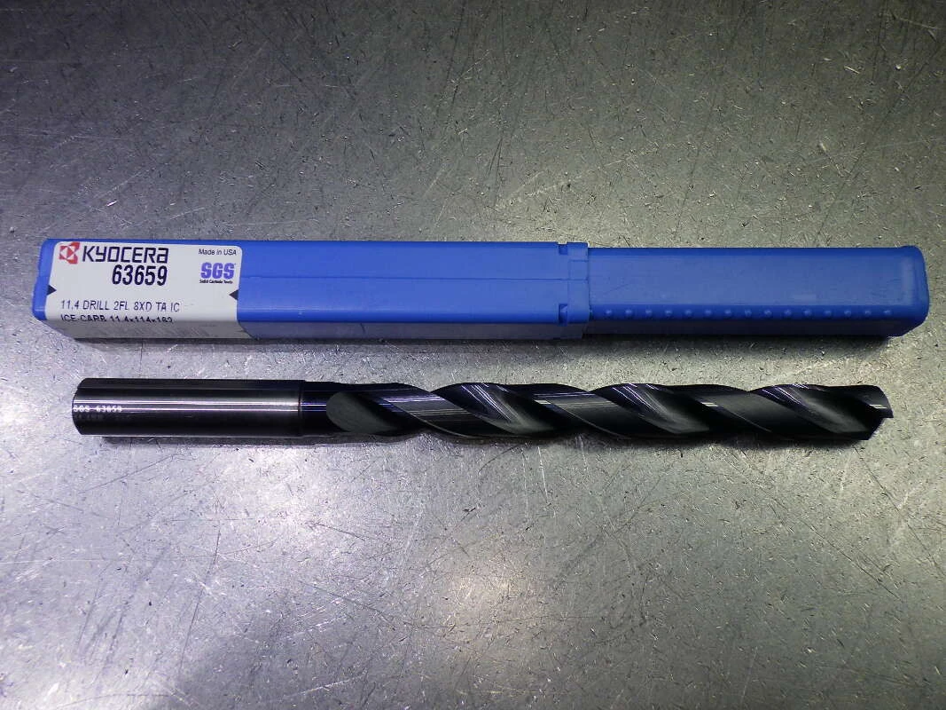 Kyocera 11.4mm Coolant Thru 8xD Carbide Drill 12mm Shank 63659 (LOC3552)