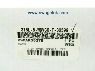 NEW SWAGELOK 316L-8-WBVCO-T-30599 1/2" BVCO SPECIAL TEE 316L8WBVCOT30599