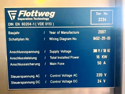 Flottweg Z23-3/441 sanitary tricanter centrifuge, 316SS.