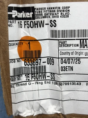 New | in-Stock Parker Hannifin 16F50HW-SS Valves/Fittings Indiana US | J&J Industrial Supply #1388187