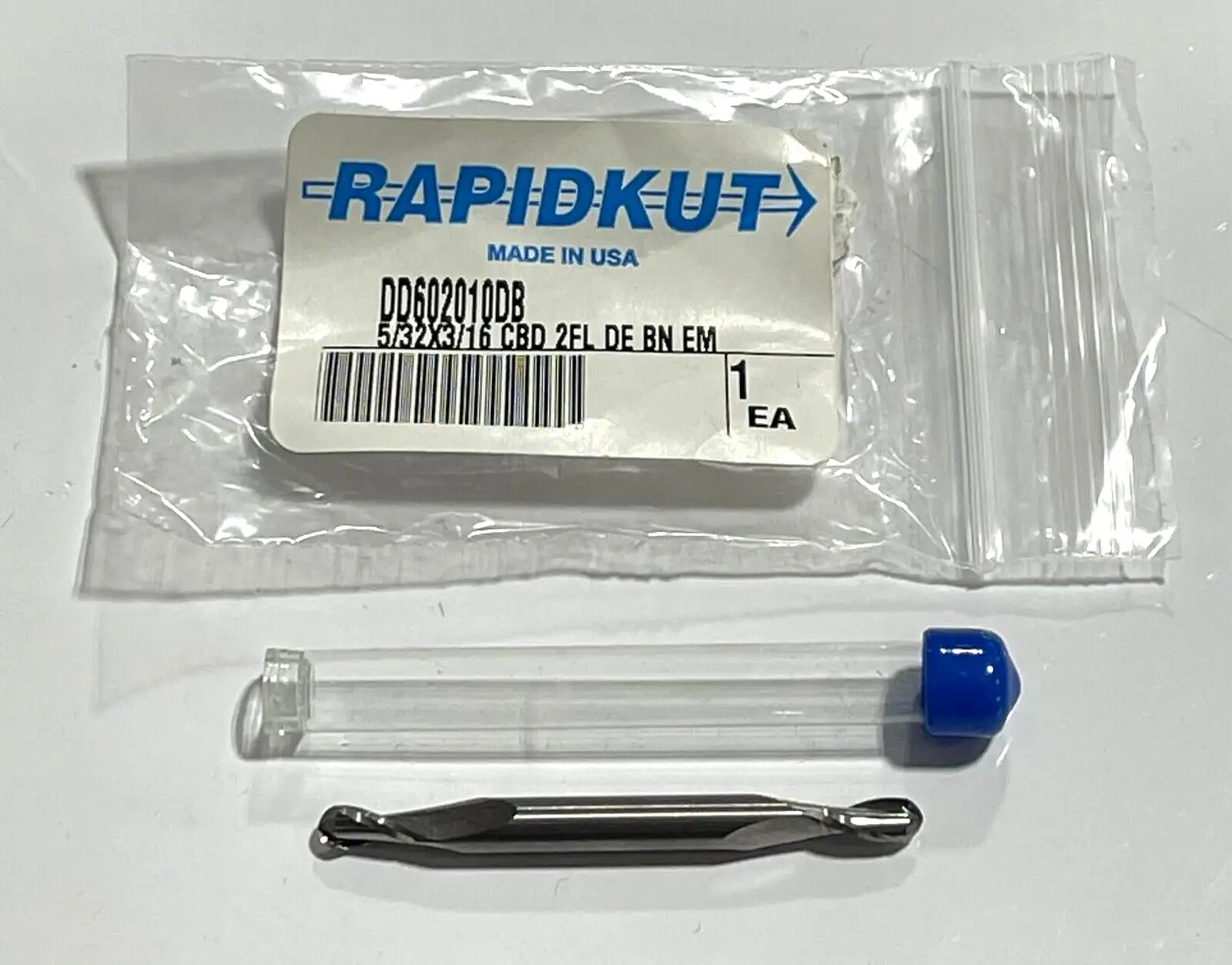 RapidKut 5/32" Carbide Ball Nose Double End Mill 2 Flute Stub Length USA Made