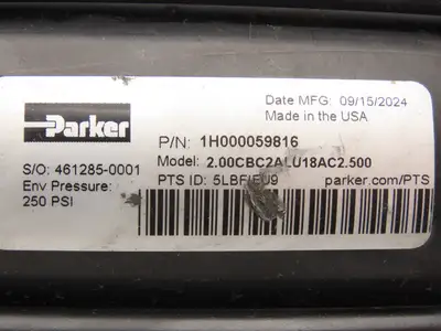 Parker 2.00CBC2ALU18AC2.500 Pneumatic Air Cylinder 2.5" Bore 2.5" Stroke 250PSI