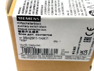 3RH2911-1HA11 | Siemens  Auxiliary Switch Block 1 NO + 1 NC, For 3RT2 & 3RH2 - New