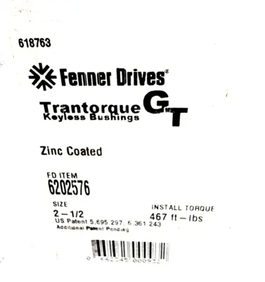 NEW FENNER DRIVES 6202576 TRANTORQUE KEYLESS BUSHING 2-1/2" SHAFT