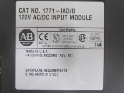 Allen Bradley 1771-IAD/D PLC-5 120VAC/DC Input Module Rev. A01 96220601 Used