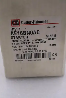 NEW Cutler Hammer AE16BN0AC Size B Starter 3 Pole 10 AMP Open Type STOCK 5448