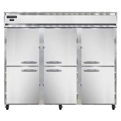 Continental 3FENHD 85 1/2" Three Section Reach In Freezer, (6) Left/right Hinge Solid Doors, 115/208-230v