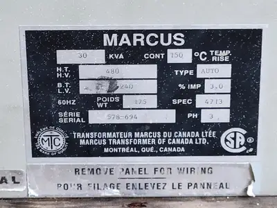 30 kVA Transformer Pri 480V, Sec 240V, 3ph