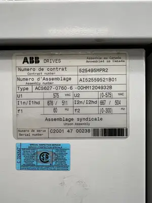 VFD Unit ACS627-0760-6-00HM1204932B, 0-575VAC, 0-300hz, 3 Sections