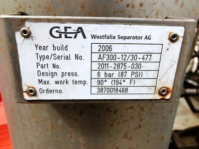 Westfalia BilgeMaster-D 1500 fuel oil purifier system.