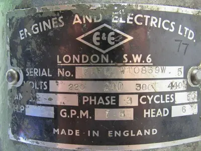 Engines And Electrics Ltd. E1FL W10839W Electric Pump 7.5 GPM 3PH