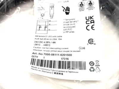 USED MURRELEKTRONIK SINGLE ENDED M8 FEMALE CORDSET 0° A-COD 15M