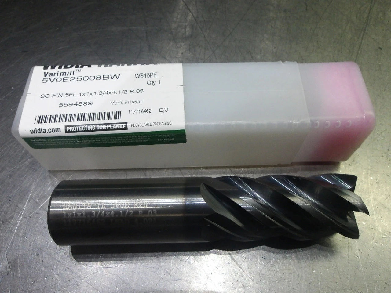 Widia/Hanita 1" 5 Flute Carbide CR Endmill .03" R 5V0E25008BW WS15PE (LOC3338A)
