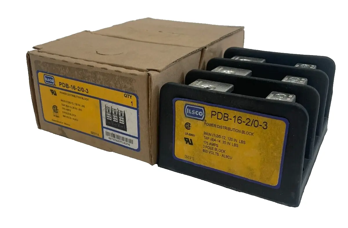 NEW ILSCO PDB-16-2/0-3 POWER DISTRIBUTION BLOCK 175AMPS 3 POLE 600VOLTS PDB16203