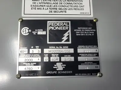 2000 Amps, 4760 Volts, 3 Phase Switchgear Unit
