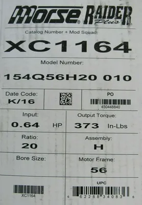 NEW MORSE RAIDER XC1164 SPEED REDUCER 154Q56H20010 20:1