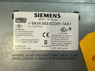 Siemens 6AV6643-0CD01-1AX1 HMI SCREEN 10” (8.6.5)