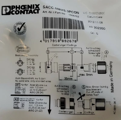 NEW Phoenix Contact SACC-M8MS-3PCON