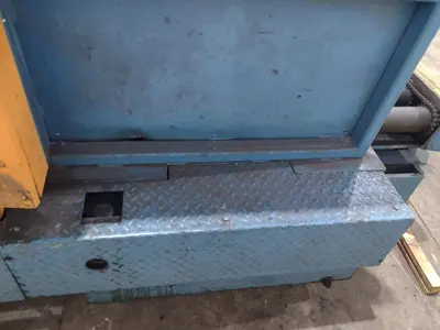 20,000 LBS X 54" X 36" BRANER HYDRAULIC COIL CAR UPENDER WITH POWER FEED CONVEYOR: YOBRO #25238