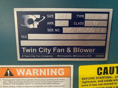 Twin City Fan & Blower size 245 Type BCS/SW Blower,Unused
