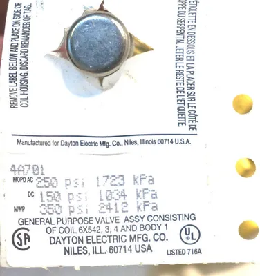 NEW DAYTON ELECTRIC 4A701 SOLENOID VALVE ASSEMBLY