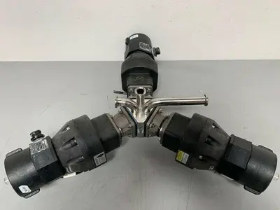 USED 3 ITT PURE-FLO SHEROTEC STAINLESS STEEL VALVES W/ POSITION MONITOR 3/4" SANITARY