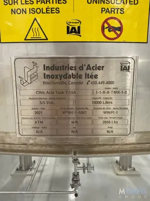 USED 2021 INDUSTRIES D'ACIER INOXYDABLE ITEE 2,600 GALLON