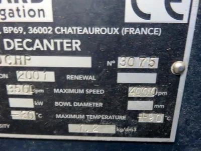 Andritz/Guinard D3L C30 CHP decanter centrifuge, 316SS.