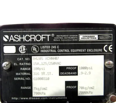 NEW ASHCROFT B420SXCHNH07 PRESSURE SWITCH