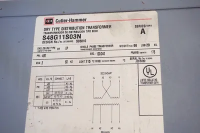 USED CUTLER HAMMER S48G11S03N TRANSFORMER SER.A