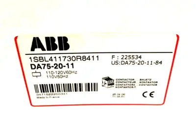 NEW ABB DA75-20-11 CONTACTOR 110-120V 50/60HZ 1SBL411730R8411 DA752011 84