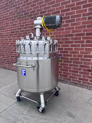 USED FELDMEIER 400 LITER STAINLESS STEEL JACKETED REACTOR 100 PSI/FV W/ 3 HP MOTOR