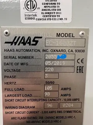 USED 2019 HAAS EC-1600ZT