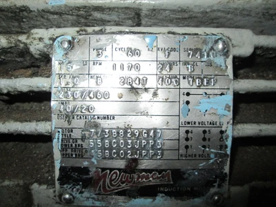 15 HP Electric Motor, 1170 RPM, 230/460V