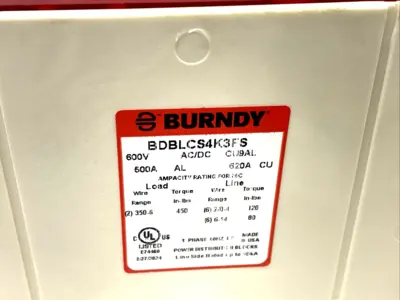 BDBLCS4K3FS | Burndy  3-Pole Power Distribution Block 600V 620A CU9AL - New Other