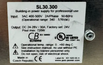 USED PULS SL30.300 POWER SUPPLY 400-500VAC 2A 24/48VDC 30A