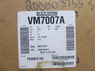 3 HP Baldor VM7007A 3 Phase Industrial Motor 1200 RPM 208-230/460V New NIB