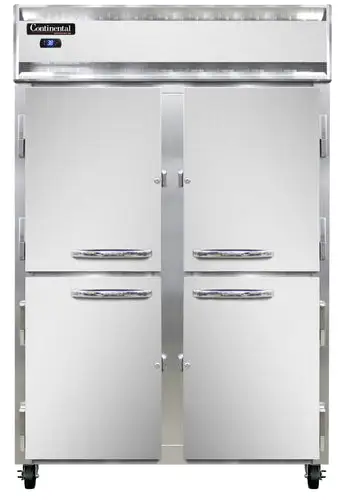 Continental 2RNSSHD 52" Two Section Reach In Refrigerator, (4) Left/right Hinge Solid Doors, Top Compressor, 115v