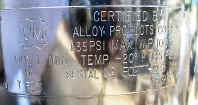 Tank, 1 Gallon, 316L Stainless Steel, Pressure, 9" x 8.5", Alloy #S741352