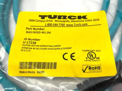 New | in-Stock Turck Double End Ethernet Cordset RJ45 Male M12 Female U-17238 Cable & Wire Michigan US | Maverick Industrial Sales #1391270