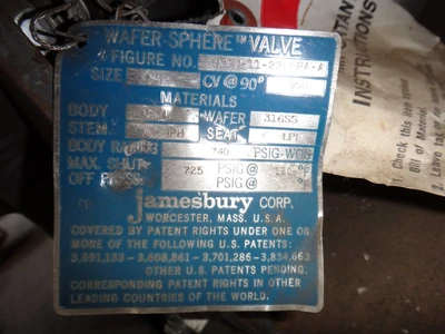 Jamesbury 6" 740, CSTL Butterfly Valves