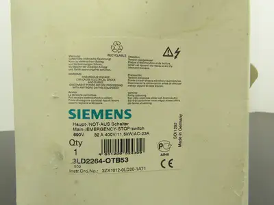Siemens 3LD2164-OTB53 Disconnector Switch Main Emergency Stop 400VAC 25A 9.5kW